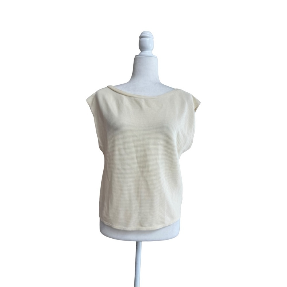 Lanston Ivory Ribbed Sleeveless Boxy Boat Neck Womens Size XS Pullover Top